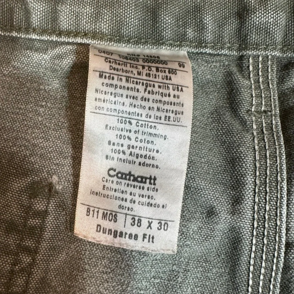Carhartt B11 MOS Green Washed Duck Canvas Carpenter Workwear Pants Mens 38x30